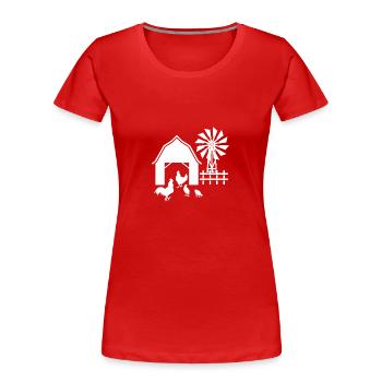 Scheune mit Huhn - - Frauen Premium Bio T-Shirt - Rot - Vorne - Mia (176cm)