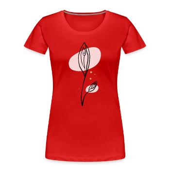 Rosa abstrakte Blattlinienzeichnung - Frauen Premium Bio T-Shirt - Rot - Vorne - Mia (176cm)