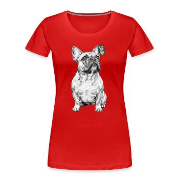 Französische Bulldogge Schmetterling Skizze - Frauen Premium Bio T-Shirt - Rot - Vorne - Mia (176cm)