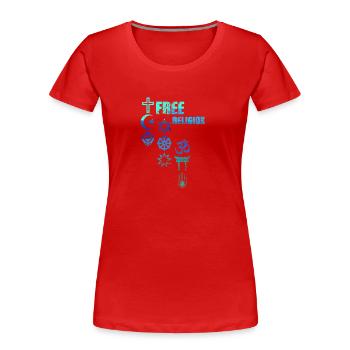 free religion,symbole,religion,kreuz,bunt - Frauen Premium Bio T-Shirt - Rot - Vorne - Mia (176cm)