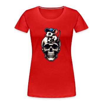 Skull Maus und Fussball lustiges Fussballmotiv - Frauen Premium Bio T-Shirt - Rot - Vorne - Mia (176cm)