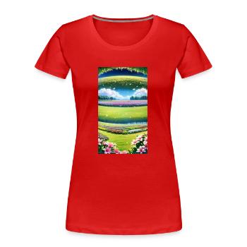 Landschaft mit 4 Bereichen, Generative KI - Frauen Premium Bio T-Shirt - Rot - Vorne - Mia (176cm)