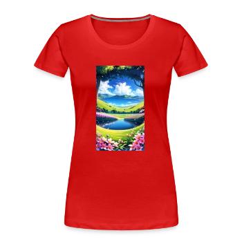 Landschaft mit 4 Bereichen, Generative KI - Frauen Premium Bio T-Shirt - Rot - Vorne - Mia (176cm)