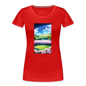Landschaft mit 4 Bereichen, Generative KI - Frauen Premium Bio T-Shirt - Rot - Vorne - Mia (176cm)