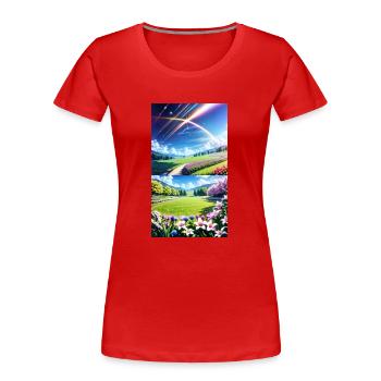 Landschaft mit 4 Bereichen, Generative KI - Frauen Premium Bio T-Shirt - Rot - Vorne - Mia (176cm)