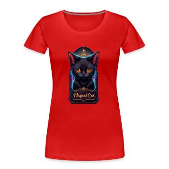 Black Cat and Magic - Women's Premium Organic T-Shirt - red - Front - Mia (176cm)