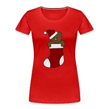 Teddy Sock Santa Hat Christmas Bear - Women's Premium Organic T-Shirt - red - Front - Mia (176cm)