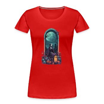 Gothic Vollmond Friedhof Nacht Pastell Design - Frauen Premium Bio T-Shirt - Rot - Vorne - Mia (176cm)