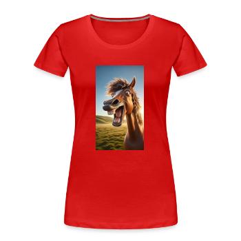 Cheval riant - T-shirt bio Premium Femme - rouge - Devant - Mia (176cm)