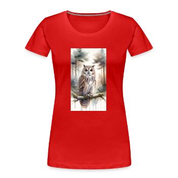 Eule im Aquarell - Frauen Premium Bio T-Shirt - Rot - Vorne - Mia (176cm)