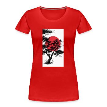 Dunkler Baum im Manga-Stil mit roter Sonne - Frauen Premium Bio T-Shirt - Rot - Vorne - Mia (176cm)