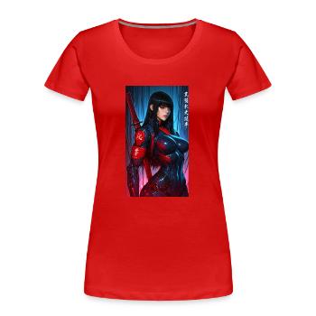 3D Sci-Fi Cyberpunk-Samurai-Kriegerin mit Katana - Frauen Premium Bio T-Shirt - Rot - Vorne - Mia (176cm)