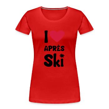 T-Shirt "I love apres ski" - Frauen Premium Bio T-Shirt - Rot - Vorne - Mia (176cm)