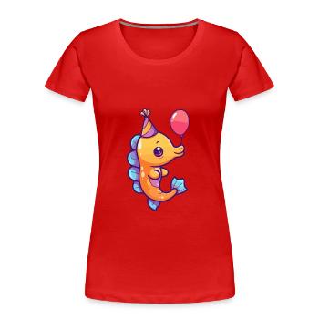 Hippocampe Anniversaire Bébé - T-shirt bio Premium Femme - rouge - Devant - Mia (176cm)