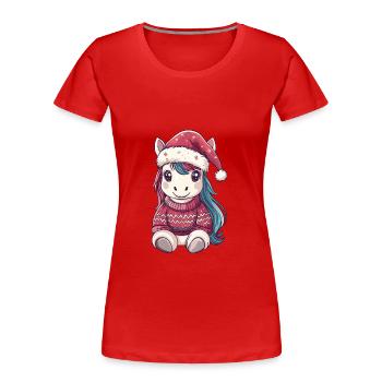 Einhorn Pony Weihnachten Comic Pferd - Frauen Premium Bio T-Shirt - Rot - Vorne - Mia (176cm)