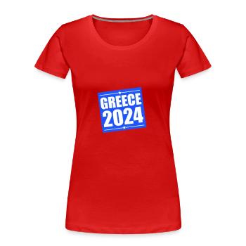 Greece 2024 - Frauen Premium Bio T-Shirt - Rot - Vorne - Mia (176cm)