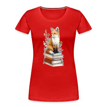 Renard sur pile de livres - T-shirt bio Premium Femme - rouge - Devant - Mia (176cm)