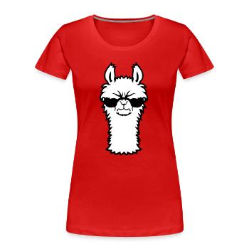 Lama Wütend Cool Sonnenbrille Pelzig Alpaka Sauer - Frauen Premium Bio T-Shirt - Rot - Vorne - Mia (176cm)