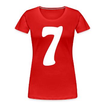 Sieben: Minimalistische Ziffer 7 | Siebter - Frauen Premium Bio T-Shirt - Rot - Vorne - Mia (176cm)