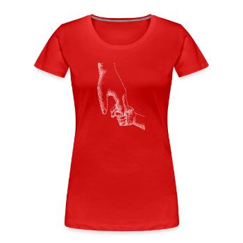 Eltern Kind Hände halten - Frauen Premium Bio T-Shirt - Rot - Vorne - Mia (176cm)