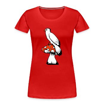 Vogel sitzt süß großer Pilz Punkten Fliegenpilz - Frauen Premium Bio T-Shirt - Rot - Vorne - Mia (176cm)