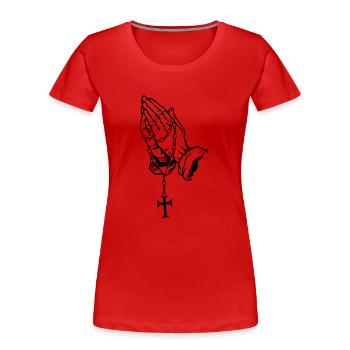 Praying Hands mit Rosenkranz Basic - Frauen Premium Bio T-Shirt - Rot - Vorne - Mia (176cm)
