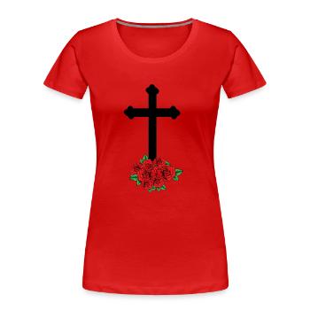 Rosen Trauer Tod Kreuz Beerdigung Jenseits Grab - Frauen Premium Bio T-Shirt - Rot - Vorne - Mia (176cm)