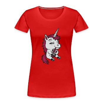 Boba Tee trinkendes Einhorn - Frauen Premium Bio T-Shirt - Rot - Vorne - Mia (176cm)