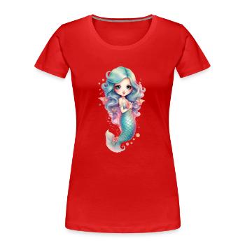 niedliche, kleine Meerjungfrau Regenbogen, Mermaid - Frauen Premium Bio T-Shirt - Rot - Vorne - Mia (176cm)