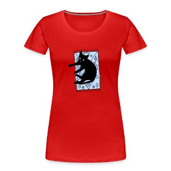Katze auf dem Teppich - Frauen Premium Bio T-Shirt - Rot - Vorne - Mia (176cm)