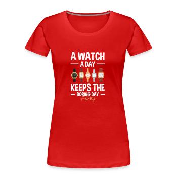 Uhr Schmuck Uhrensammlung - Frauen Premium Bio T-Shirt - Rot - Vorne - Mia (176cm)