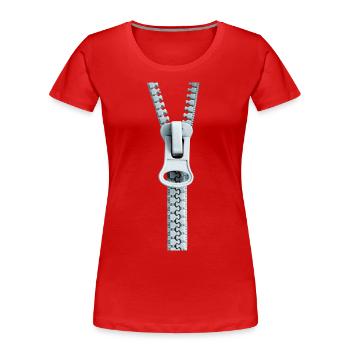 OPEN? - Frauen Premium Bio T-Shirt - Rot - Vorne - Mia (176cm)