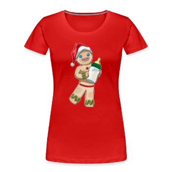 Lebkuchenmann Weihnachten Babyflasche - Frauen Premium Bio T-Shirt - Rot - Vorne - Mia (176cm)
