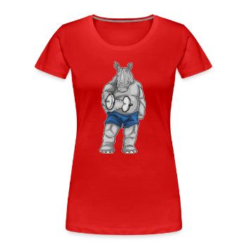 Rhino Bodybuilder Dumbbell Bodybuilding - Women's Premium Organic T-Shirt - red - Front - Mia (176cm)