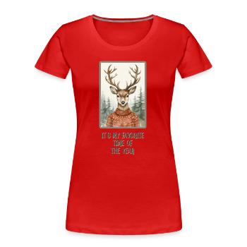 Drôle de renne en pull de Noël - T-shirt bio Premium Femme - rouge - Devant - Mia (176cm)