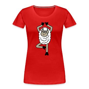 mouton fatigué épuisé triste yoga arbre pose bande dessinée - T-shirt bio Premium Femme - rouge - Devant - Mia (176cm)