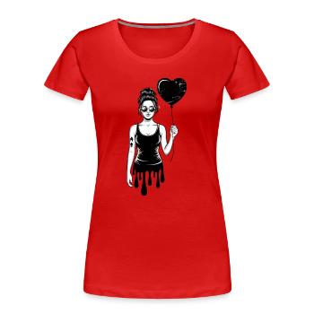 Woman with sunglasses and heart balloon urban - Women's Premium Organic T-Shirt - red - Front - Mia (176cm)