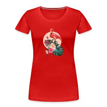 Flamingo and Monstera Deliciosa - Women's Premium Organic T-Shirt - red - Front - Mia (176cm)