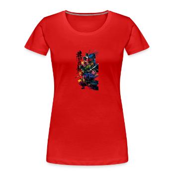 Katzen Samurai Krieger Fantasie Kunst - Frauen Premium Bio T-Shirt - Rot - Vorne - Mia (176cm)