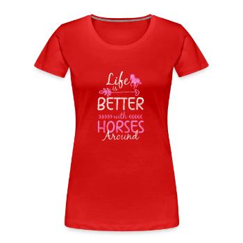 Reiten Sportreiten Tiere Hufe - Frauen Premium Bio T-Shirt - Rot - Vorne - Mia (176cm)