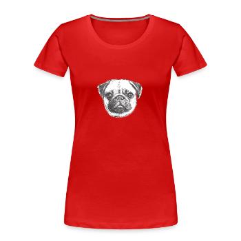 PUG | MOPS - TIREES - T-shirt bio Premium Femme - rouge - Devant - Mia (176cm)