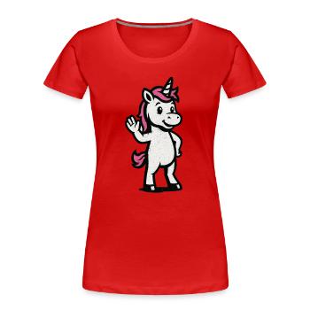 Ondulation Licorne Vintage Bande dessinée - T-shirt bio Premium Femme - rouge - Devant - Mia (176cm)