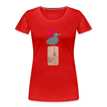 Möwe Strand Pink Herzen Nordsee Ostsee Meer Urlaub - Frauen Premium Bio T-Shirt - Rot - Vorne - Mia (176cm)