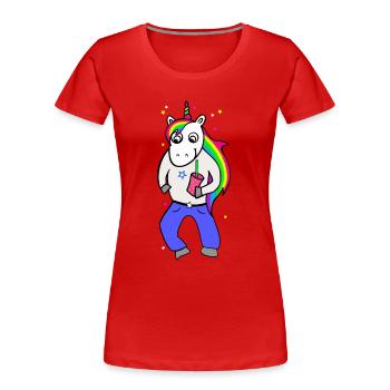 Unicorn disco with drink - Women's Premium Organic T-Shirt - red - Front - Mia (176cm)