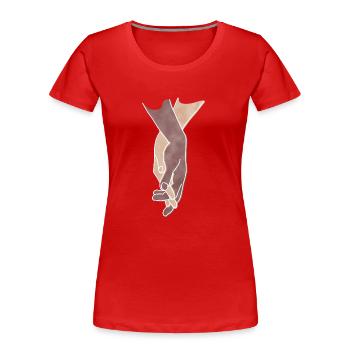 "Getting Close", Boho Line Art Design, Series Hands - Women's Premium Organic T-Shirt - red - Front - Mia (176cm)