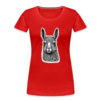 Dessin de visage de lama noir et blanc avec motifs - T-shirt bio Premium Femme - rouge - Devant - Mia (176cm)