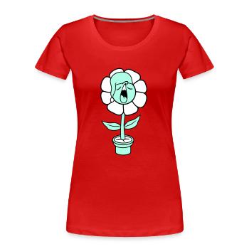 Gähnende Müde Schlafmütze Blume Gesicht Blumentopf - Frauen Premium Bio T-Shirt - Rot - Vorne - Mia (176cm)