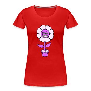 Blume Guckt Böse Gemein Cool Grinsen Frech Gesicht - Frauen Premium Bio T-Shirt - Rot - Vorne - Mia (176cm)