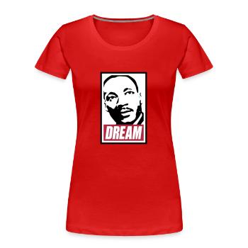 Obey x Dream MLK - Frauen Premium Bio T-Shirt - Rot - Vorne - Mia (176cm)