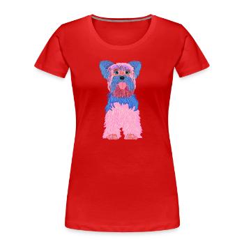 Yorkshire Terrier, Hund, Pink Blau Verrückt Lustig - Frauen Premium Bio T-Shirt - Rot - Vorne - Mia (176cm)